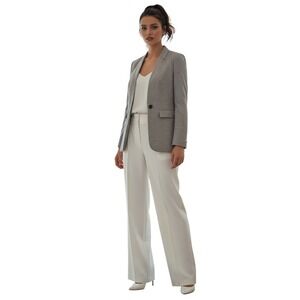 Calvin Klein Beige Gray Linen Cotton Open Front Blazer Jacket 2P Classic Career